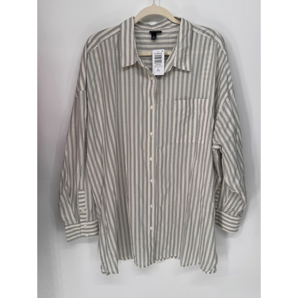 Torrid Button Down Shirt Womens 2X Grey White NWT Xander Stripe Drop Shoulder